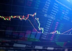 Candle stick graph chart of stock market investment trading