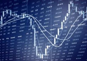 Financial business graph chart analysis stock market graph background / Stock market or forex trading graph and candlestick chart indicator for financial investment concept