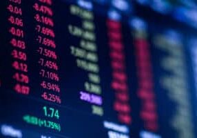 Stock exchange market chart, Stock market data on LED display. Business analysis concept.