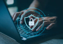 Technology internet and network in cyber security concept. Data protection and secure internet access, select the icon security on the virtual screen.