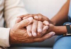 Hands, nurse and doctor with senior patient, empathy and trust for surgery, psychology and healthcare consulting. Closeup psychologist, caregiver and volunteer support, help and hope of mental health.