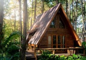 A family's vacation home in the forest.